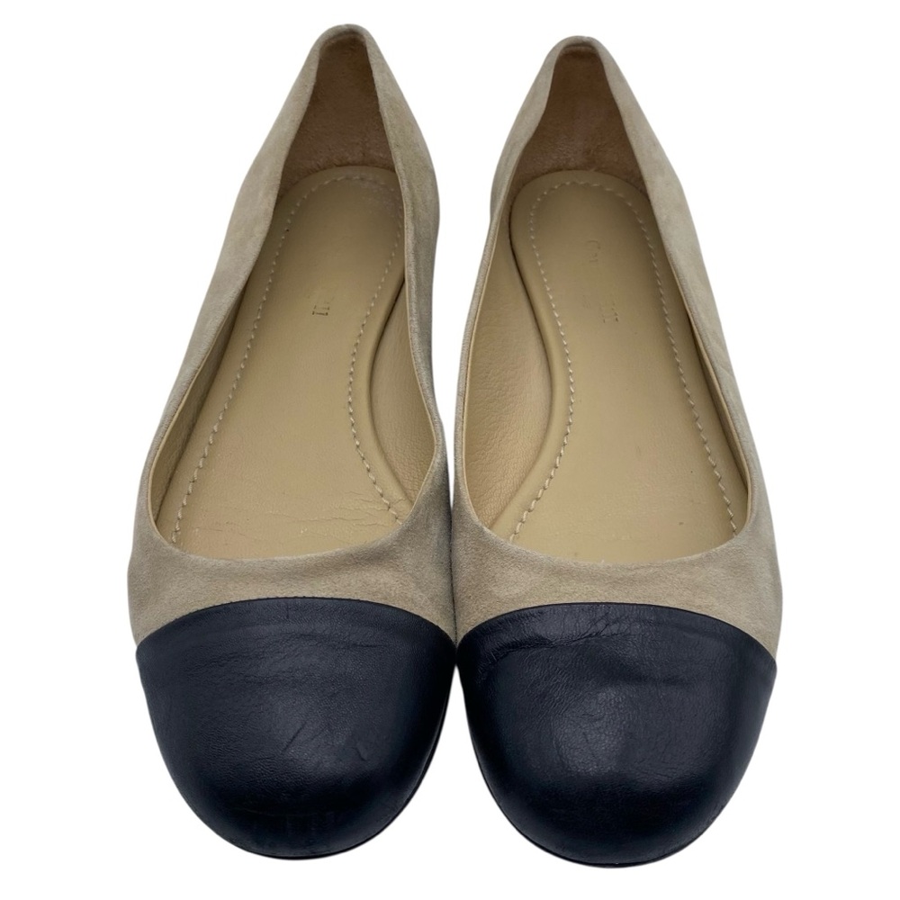 Garnet Hill Womens Shoes Leather Flats Sz 8 Tan Black Suede Cap Toe Italy Chic - Picture 3 of 11